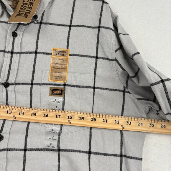 Foundry Signature Flannel Shirt Size LT Gray Plaid Cotton Classic Fit Button Up - Picture 8 of 11